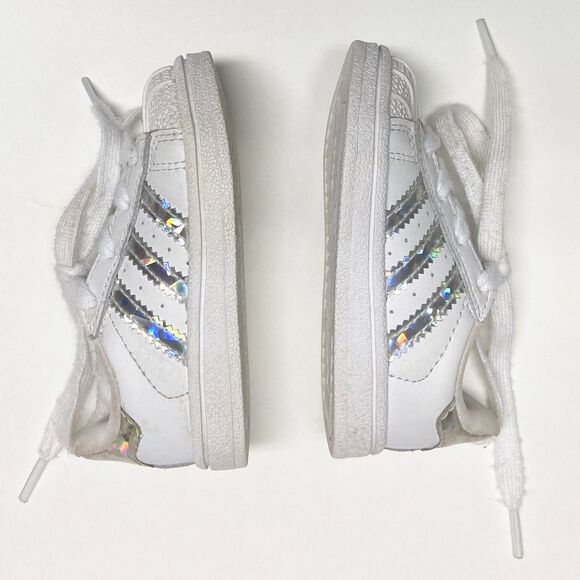 Adidas Superstar EL Toddler Sneakers Size 4K White Silver Metallic Stripe CG6707 - Picture 6 of 8